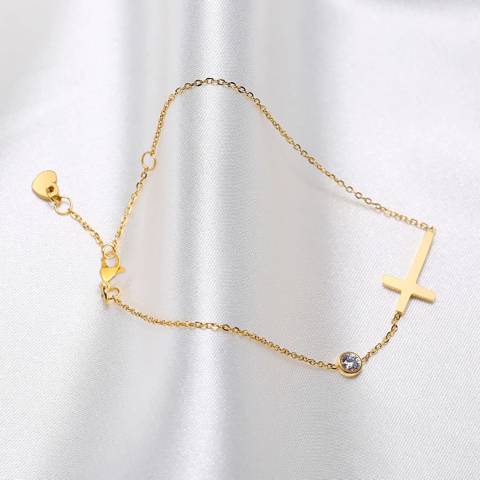 Birthstone Zirconia Thin Chain Link Cross Bracelet Stainless Steel Women's Adjustable Link Stacked Layered Chain Bracelets
