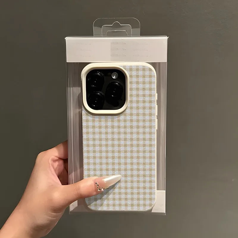Simple Striped Grid Lychee Case for iPhone 17 16 15 14 13 Pro Max