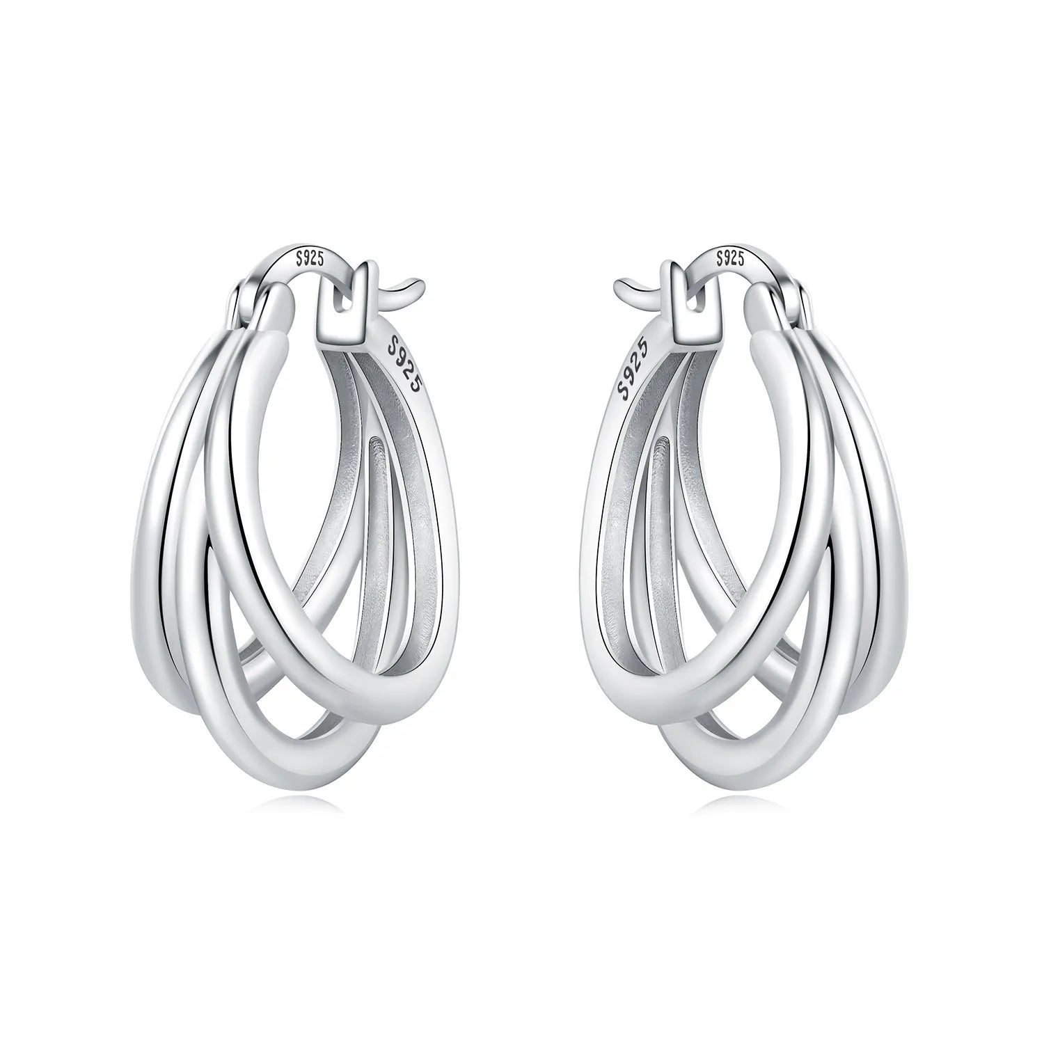 925 Sterling Silver Square Chain Stone Inlaid Hoop Earrings Trendy Jewellery