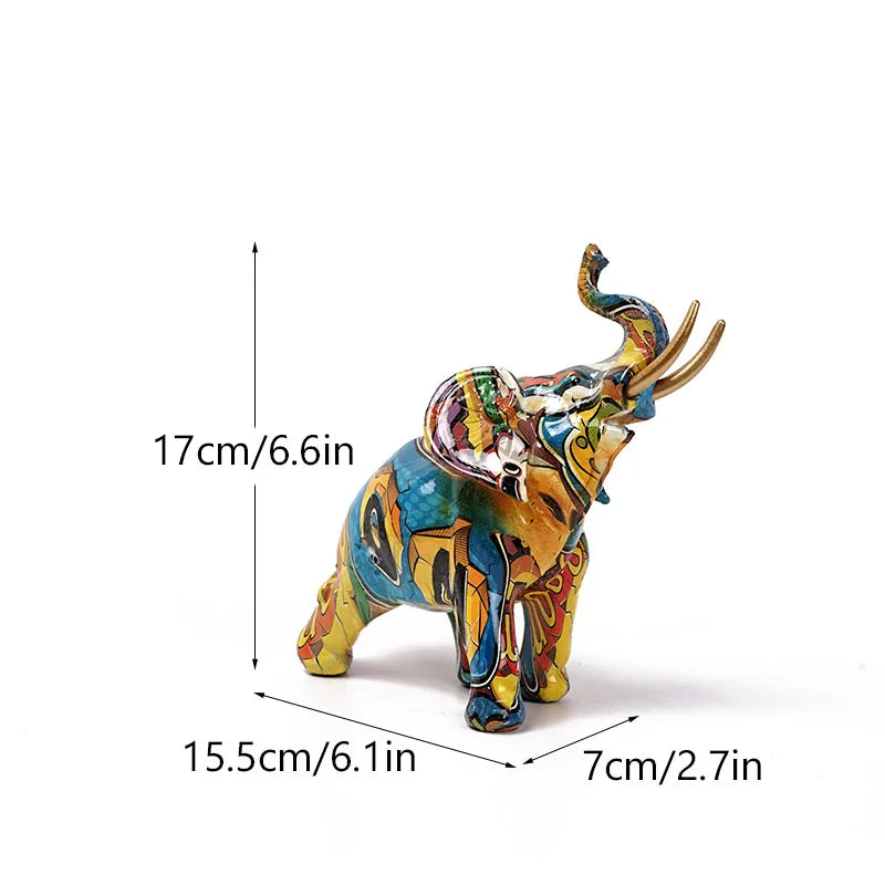 Graffiti Elephant Sculpture Resin Animal Statue Modern Pop Street Art Figurines