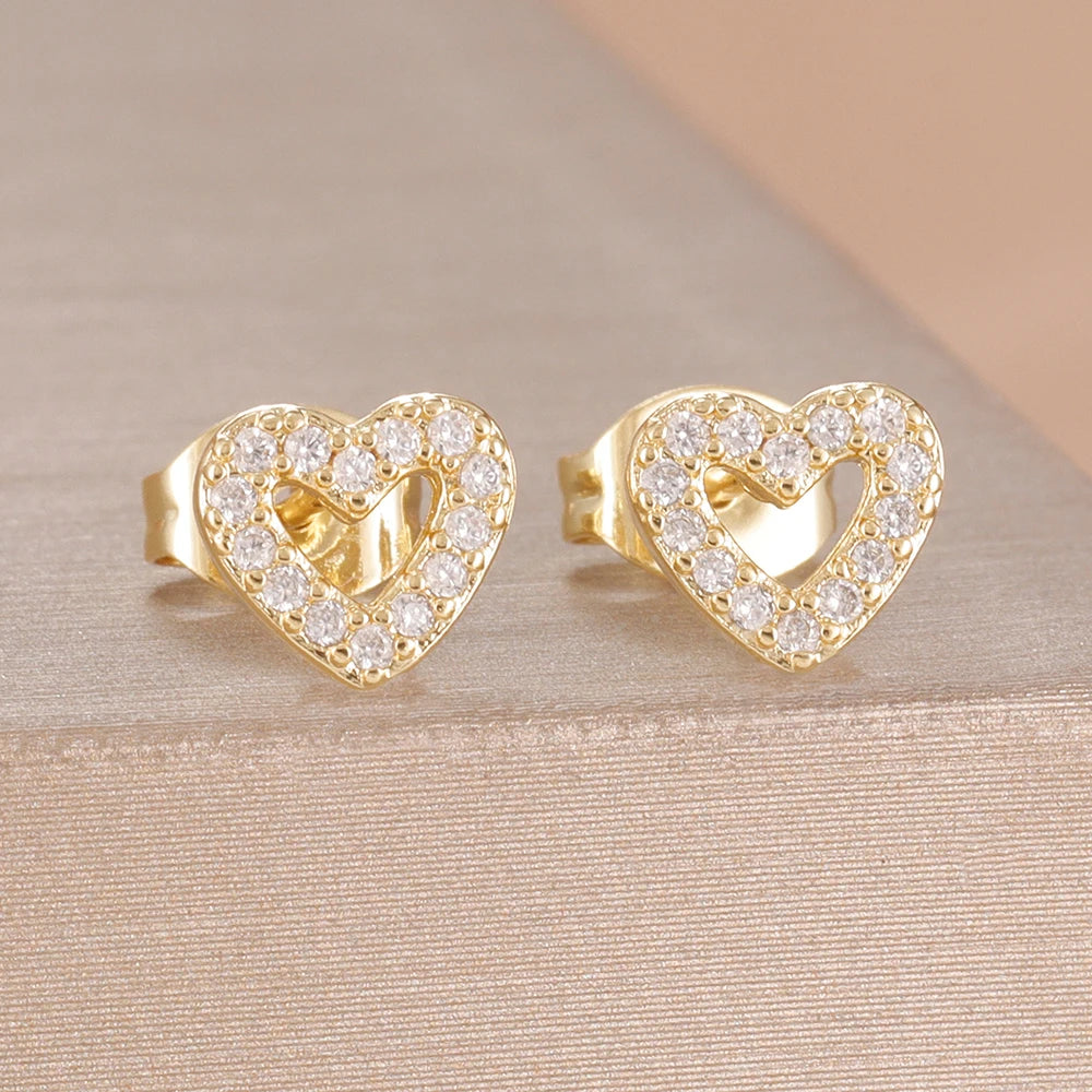 2PCS Fashion Geometry Zirconia Twinkle Star Stud Earrings Shinny