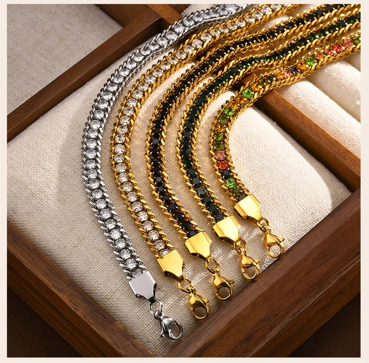 Stainless Steel Tennis Bracelets for Women, Iced Out 5A Cubic Zirconia Stones Charm Bracelets, Ladies Bridal Wedding Jewelry
