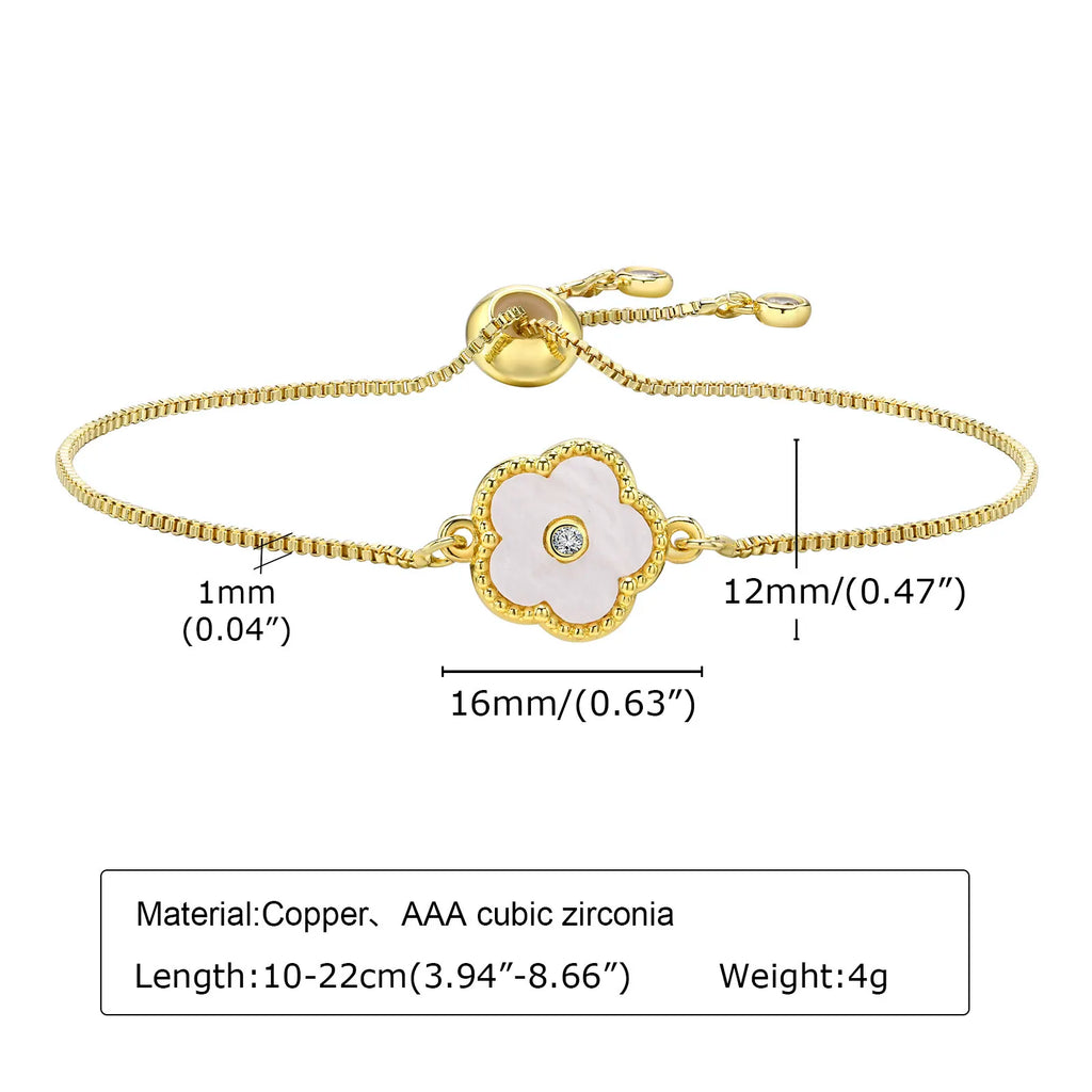 Stainless Steel Leaf Flower Bracelet Adjustable Woman Girl AAA Zirconia Inlay Christmas Gift