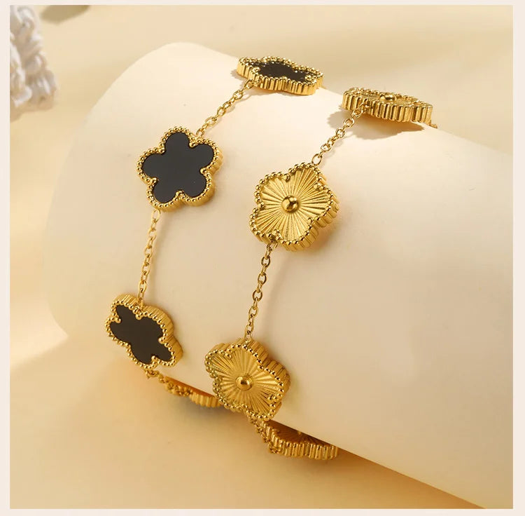 Waterproof Flower Bracelet, Stainless Steel Wrist Chain Bangles  Lucky Jewelry For Women Gift