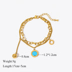 Gold Colour Multilayer Stainless Steel Charm Bracelet Men Women Bangle