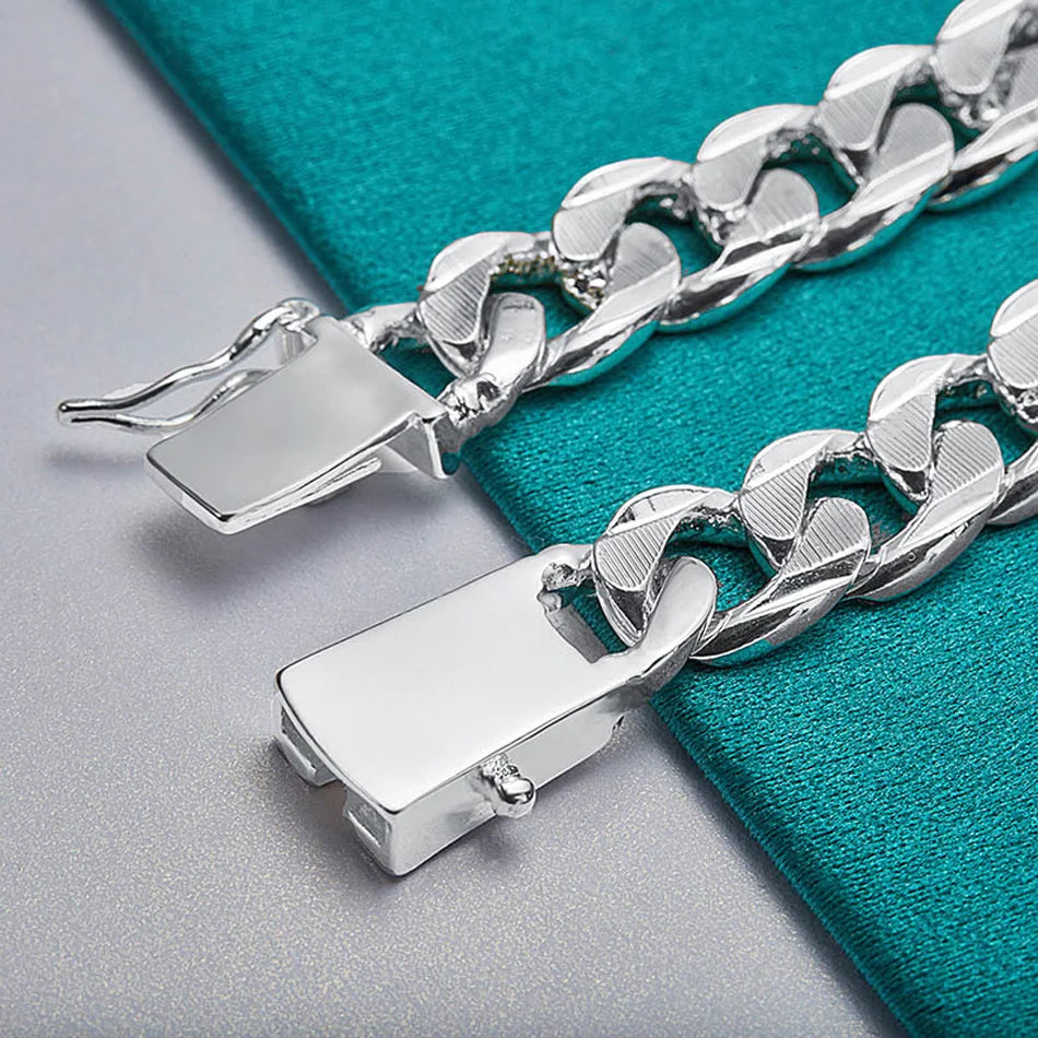 10mm Side Chain Bracelet 925 Sterling Silver Men Women Wedding Charm Gift