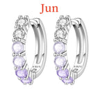925 Sterling Silver Lucky Month Birthday Stone Hoop Earrings Trendy Jewellery