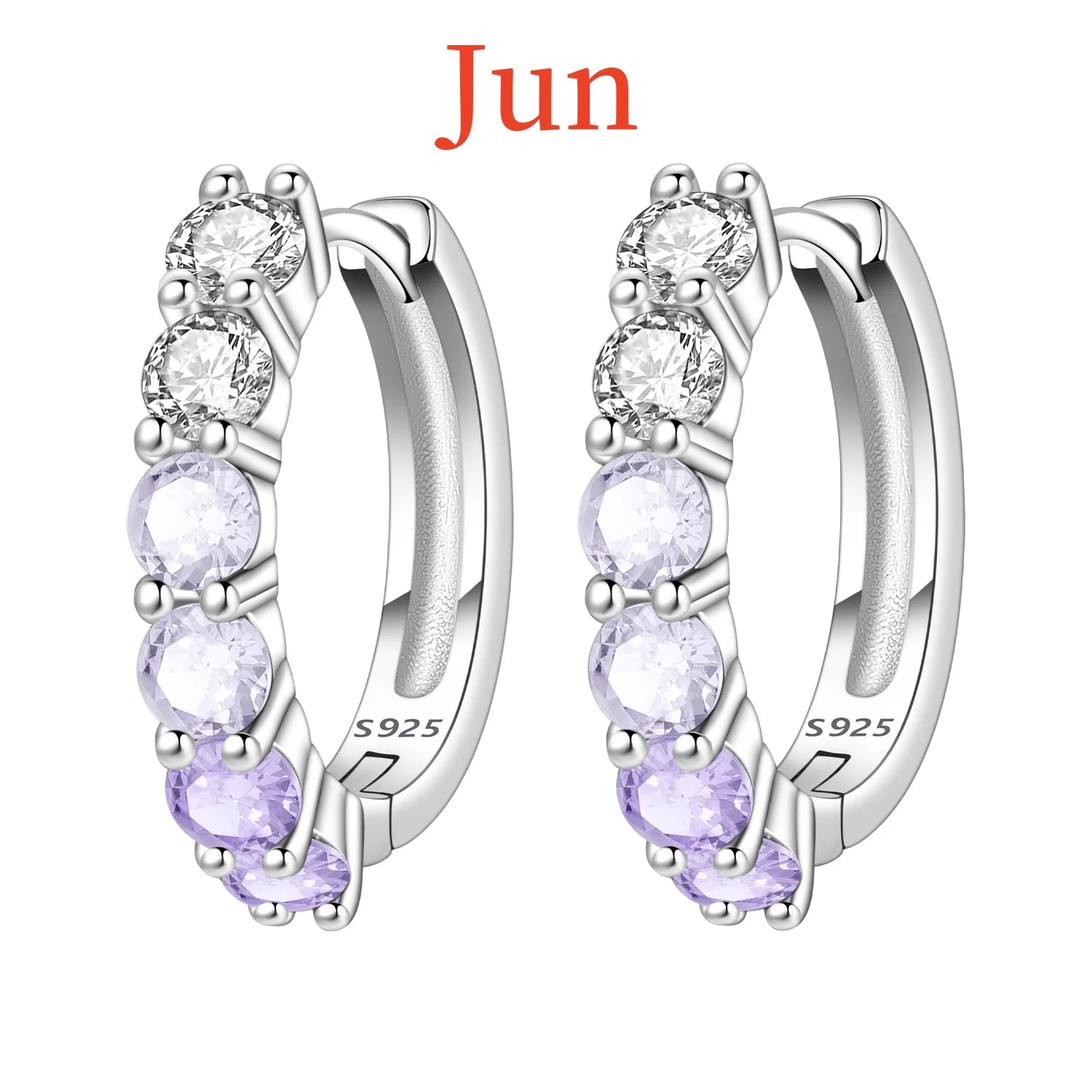 925 Sterling Silver Lucky Month Birthday Stone Hoop Earrings Trendy Jewellery