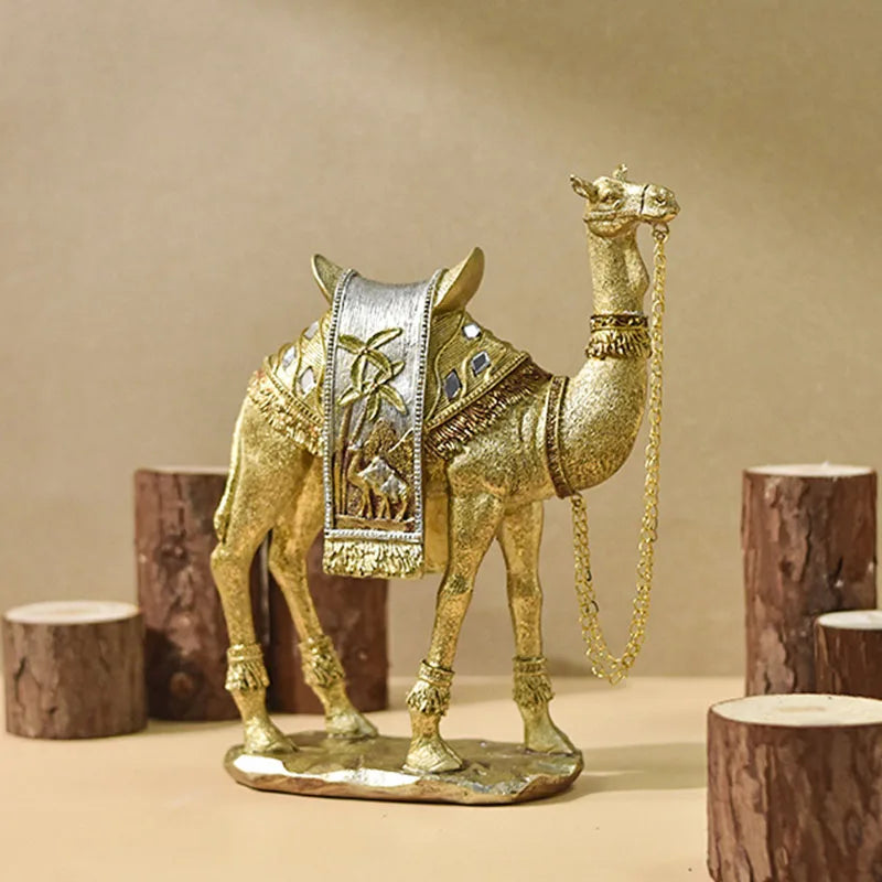 Turkish Resin Golden Camel Sculpture Feng Shui Figurines Home Decoration Accessories