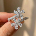 925 Sterling Silver Aesthetic Flower Adjustable Finger Ring Brilliant Zirconia Engagement Accessory