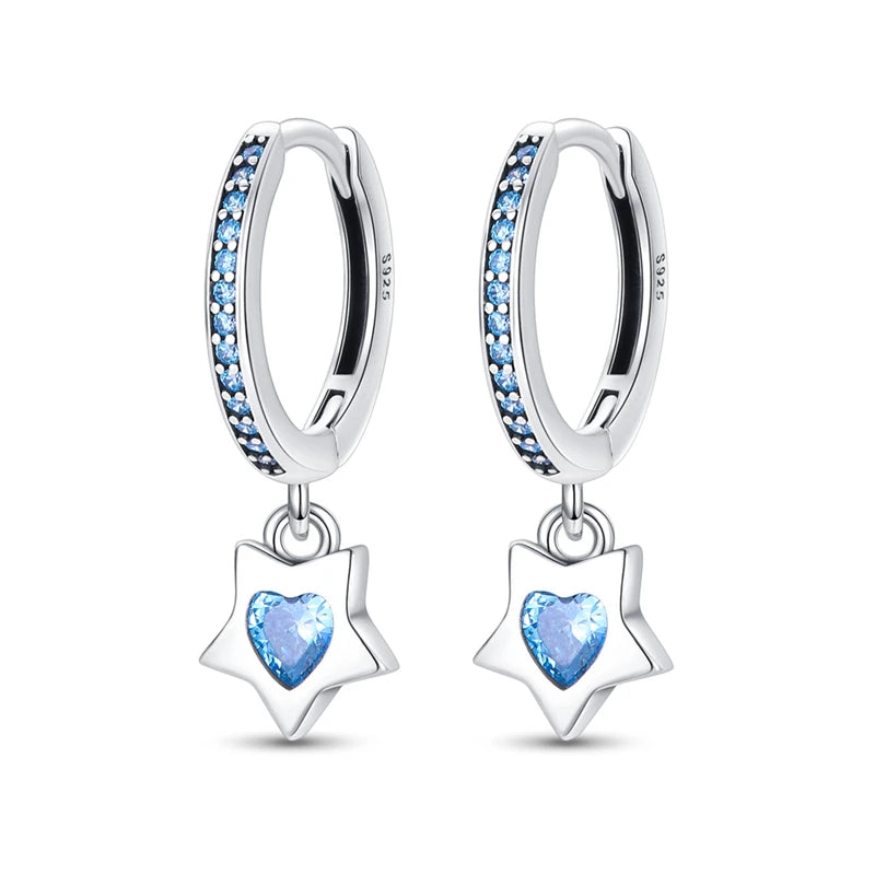 925 Sterling Silver Mysterious Star Moon Versatile Hoop Earrings Women's Gift