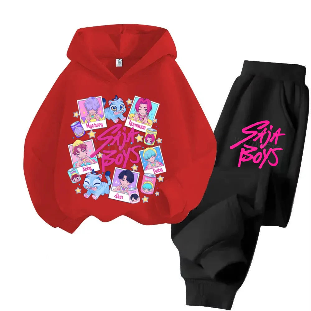 Kids Kpop Demon Hunters Hoodie Suit Long Sleeve Sweatshirt & Pants 2pc Set