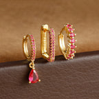 3PCS Stainless Steel Horse Eye Zircon Round Small Hoop Earrings Set