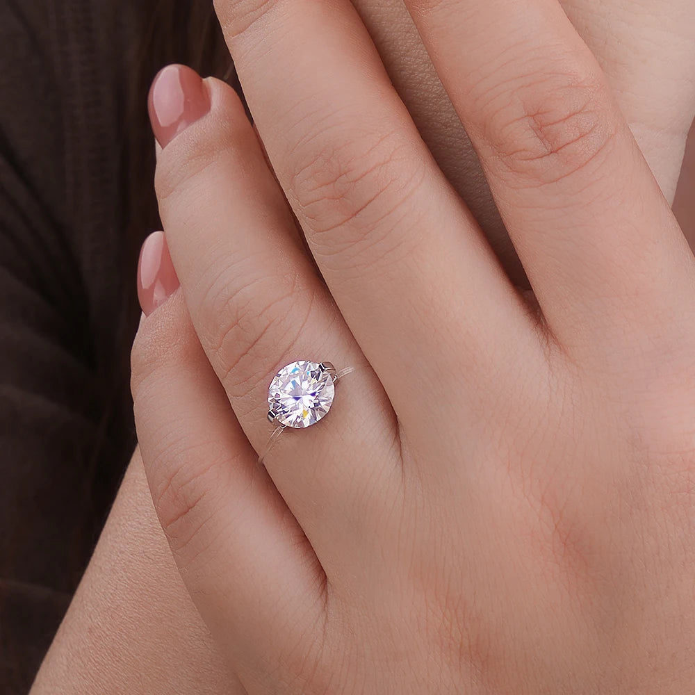 1-3CT D Color Moissanite Transparent Fishing Line Ring S925 Silver Round Lab Diamond Certified