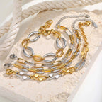 Two Tone Chain Bracelet for Women, Chunky Mixed Metal Link, Stainless Steel Waterproof Jewelry, Stylish Adjustable Wristband