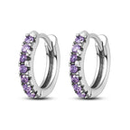 925 Sterling Silver Purple Inlaid Stone Versatile Hoop Earrings Birthday Gift