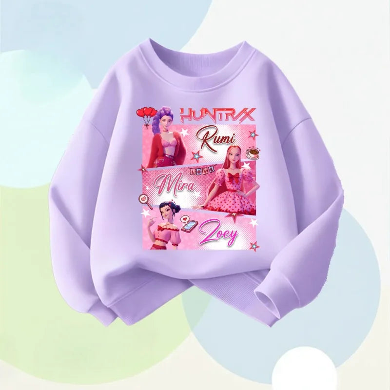 K-pop Girls Casual Sweatshirt O-Neck Long Sleeve Cartoon Print Pullover