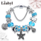 Classic Dolphin Charm Bracelet Blue Murano Crystal Glass DIY Bead Bangle