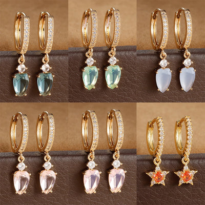 2PCS New Design Stainless Steel Heart Hoop Earring Vintage Zirconia