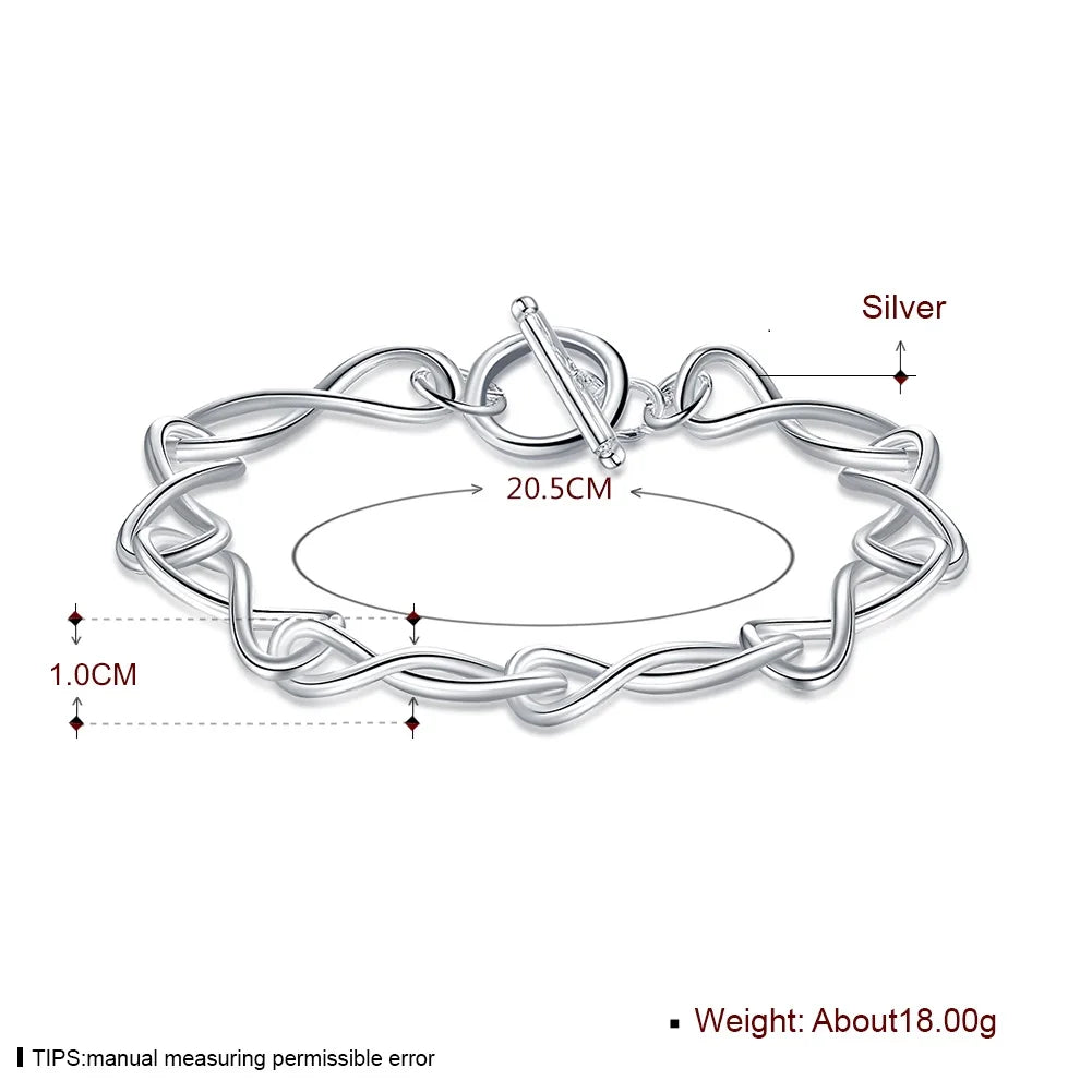 Twisted Circle Chain Bracelet 925 Sterling Silver Luxury Fashion Lovers Gift