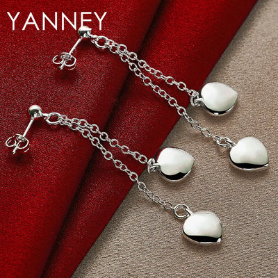 925 Sterling Silver 45mm Tassel Heart Earrings Women Wedding Engagement Gift