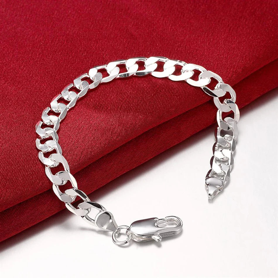 8mm Geometric Side Chain Bracelet 925 Sterling Silver Men Women Luxury Gift