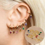 Vintage Gold Plated Zircon Huggie Hoop Earrings Water Drop Punk