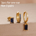 3PCS Cute Flower Stainless Steel Blue Zircons Small Hoop Earrings