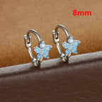 2PCS Huggies Hoop Earrings Stainless Steel Crystal Zirconia Flower