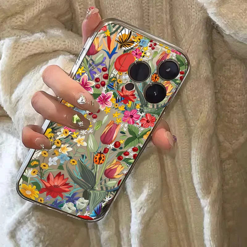 Floral Shockproof Case for iPhone 17 16 15 14 13 12 11 Pro Max Plus Clear