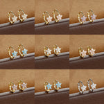 2PCS Huggies Hoop Earrings Stainless Steel Crystal Zirconia Flower