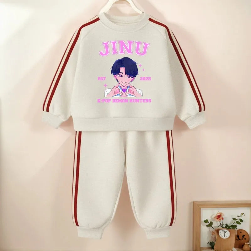 K-pop Boys and Girls Long Sleeve Pullover and Side Stripe Trousers Tracksuit