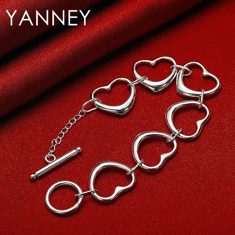 925 Sterling Silver Heart Shaped Bracelet Women Stylish Jewellery Gift