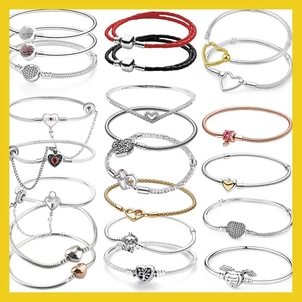 For Women 925 Sterling Silver Moments Heart Closure Bracelet Classic Snake Chain Jewelry Gift Fit Original Charm DIY