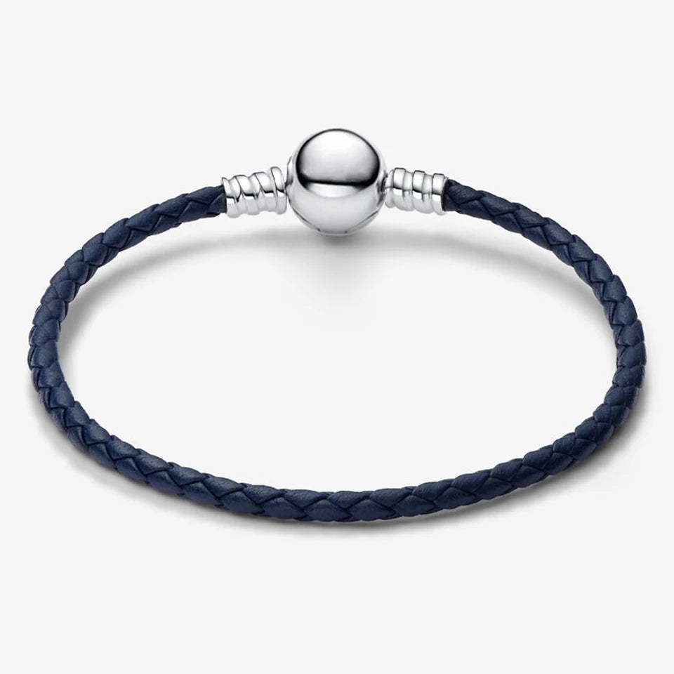New 925 Silver Sparkling Heart to Heart Double Loop Leather Rope Weaving Bracelet Fashion DIY Charm Exquisite Jewelry Gift