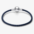 New 925 Silver Sparkling Heart to Heart Double Loop Leather Rope Weaving Bracelet Fashion DIY Charm Exquisite Jewelry Gift