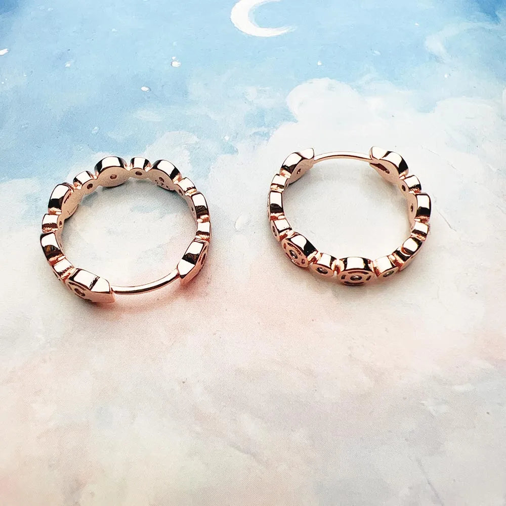 Rose Gold Creole Circles Hinged Hoop Earrings 925 Sterling Silver Glam