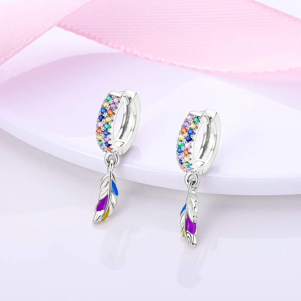 925 Sterling Silver Dreamcatcher Feather Ear Studs Hoop Earrings Jewellery Gift