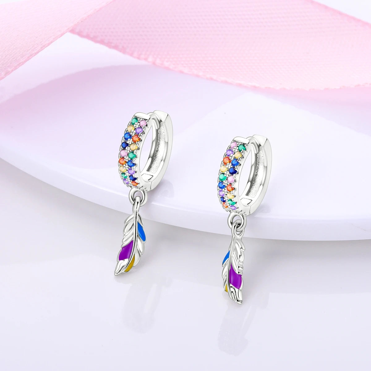 925 Sterling Silver Dreamcatcher Feather Ear Studs Hoop Earrings Jewellery Gift