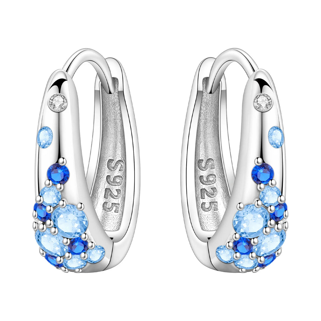925 Sterling Silver Blue Horseshoe Lotus Ear Studs Hoop Earrings Trendy Gift