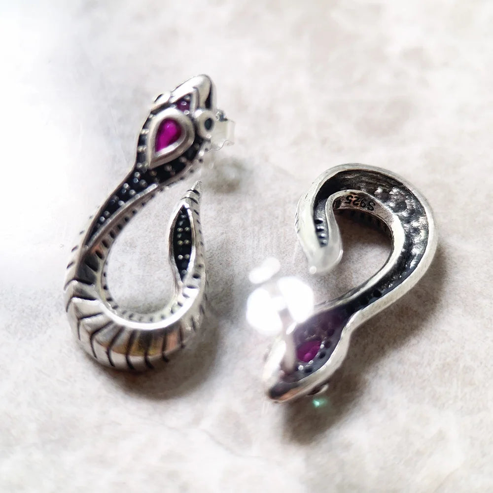 Snake Hinged Hoop Earrings 925 Sterling Silver Romantic Seductive Gift