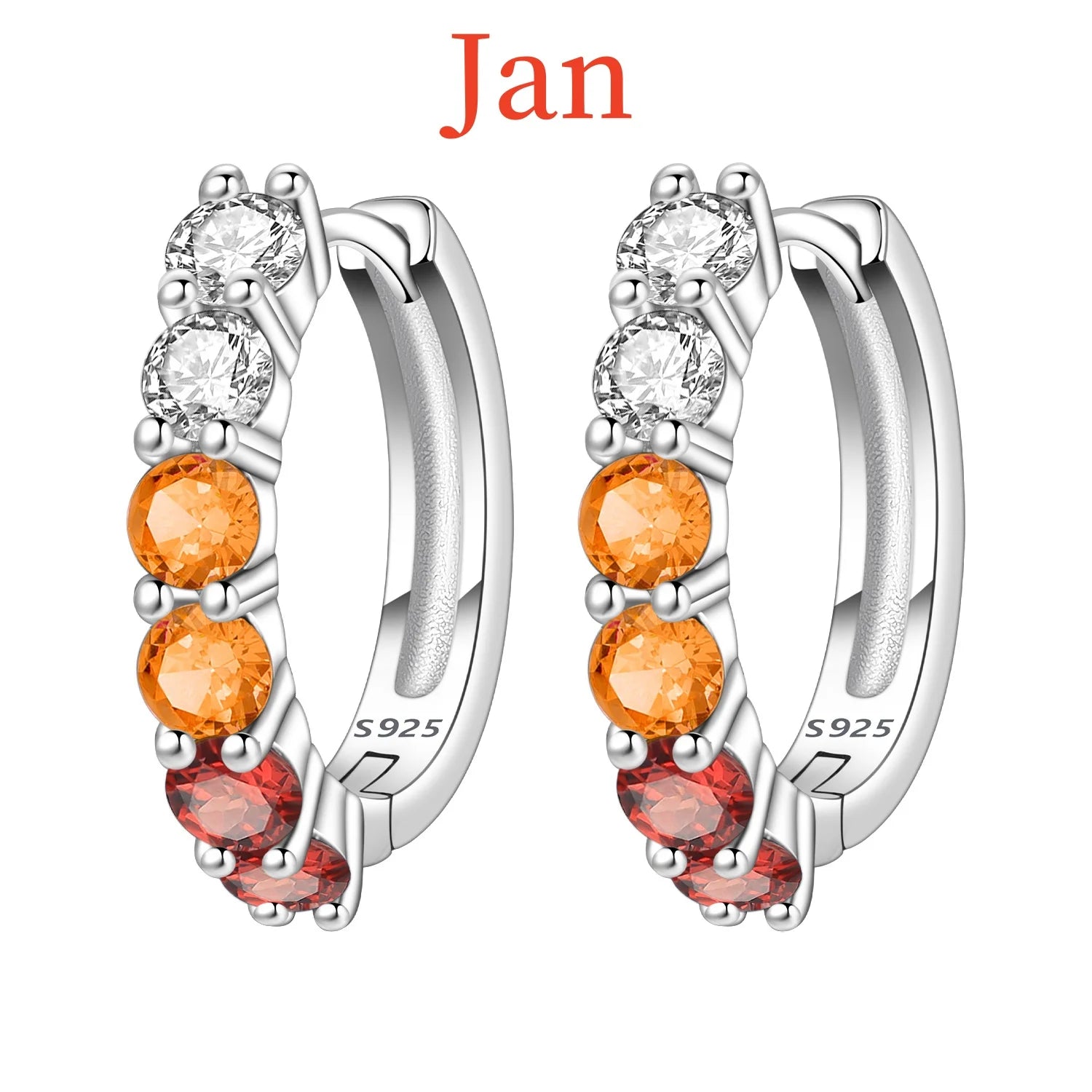 925 Sterling Silver Lucky Month Birthday Stone Hoop Earrings Trendy Jewellery