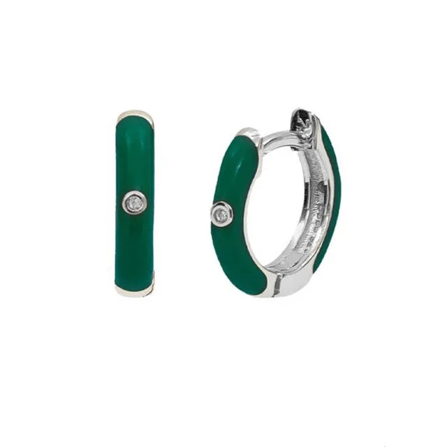 New Stainless Steel Round Hoop Earrings Colourful Crystal Zirconia