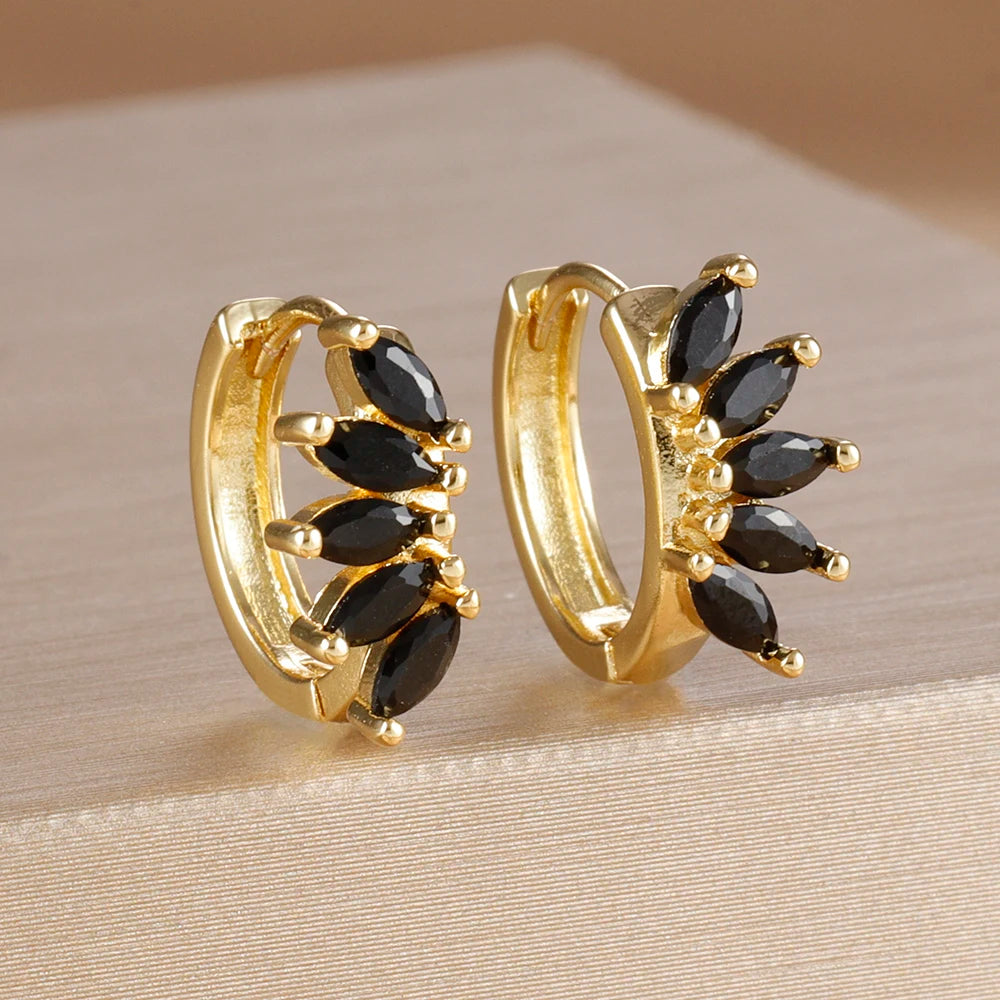 Light Luxury Horse Eye Zircon Hoop Earrings 18K Gold Plated Punk