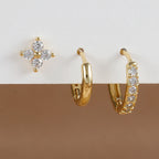 3PCS Sets Exquisite Flower Circle Hoop Earrings 14K Gold Plated