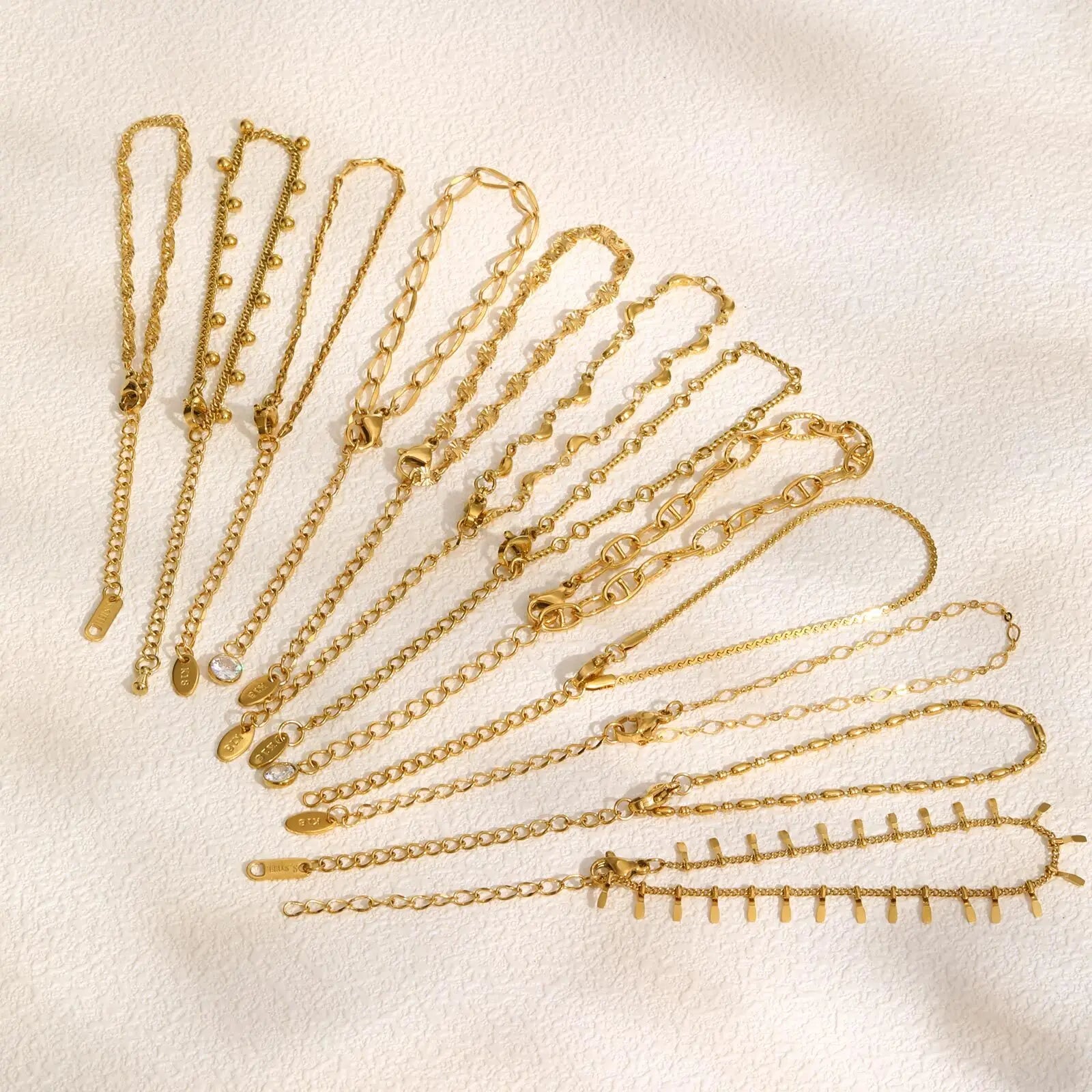 Gold Plated Link Bracelet for Women, Stainless Steel Stackable Chain Wristband, Adjustable Waterproof Jewelry