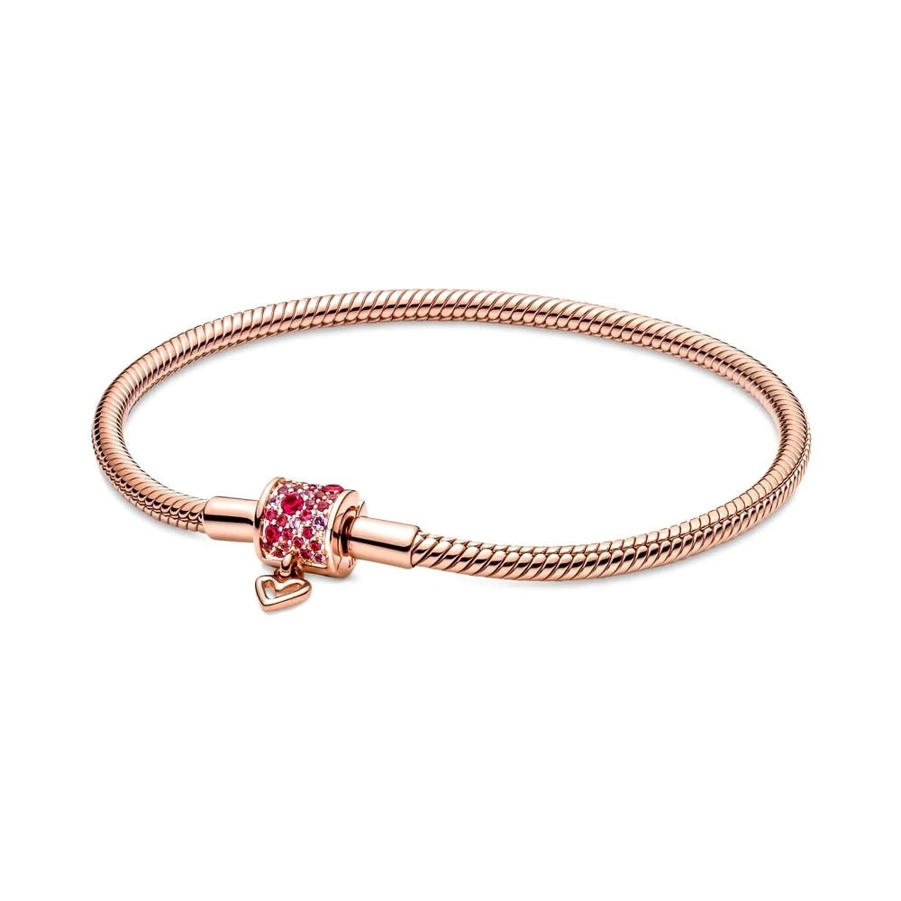For Women 925 Sterling Silver Moments Heart Closure Bracelet Classic Snake Chain Jewelry Gift Fit Original Charm DIY