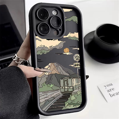 Landscape Mountain Train Case for iPhone 16 15 14 13 12 11 Pro Max XR 7 8