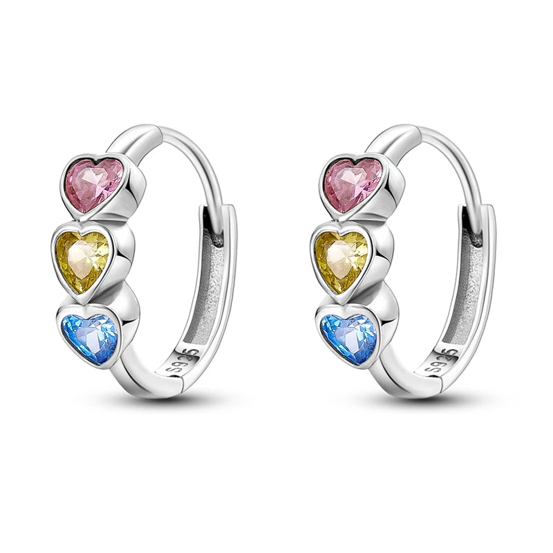 925 Sterling Silver Simple Love Heart Zircon Circle Hoop Earrings Jewellery
