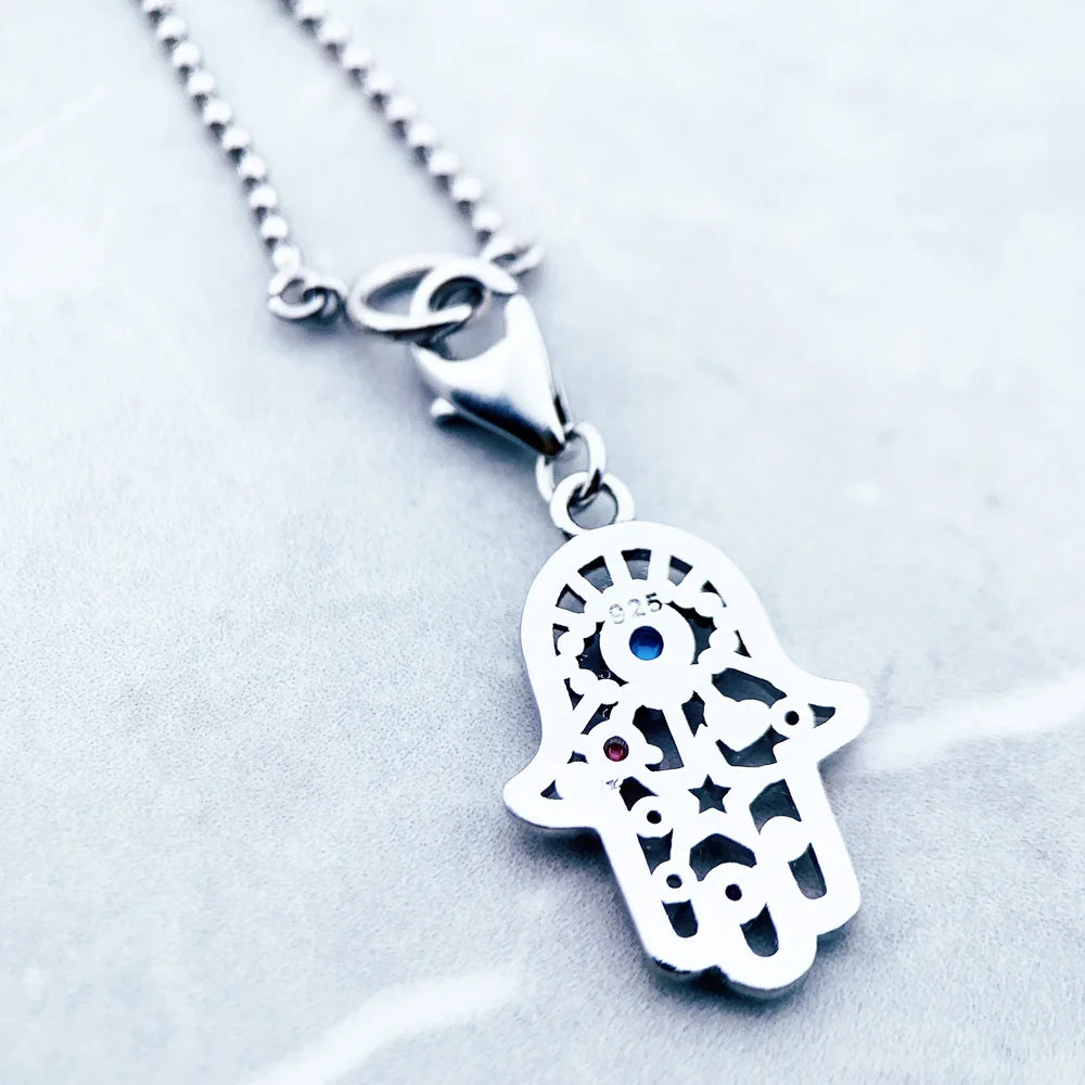 Hand of Fatima Charm Necklace 925 Sterling Silver Bohemia Men Women Gift
